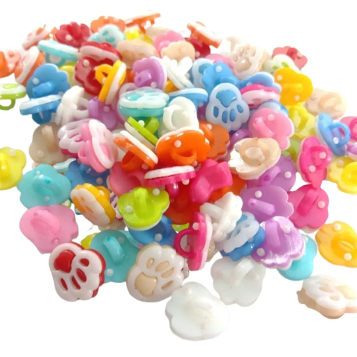 100pcs Buttons 13mm Candy Colour Small Bear Paw Multicolour Cartoon Child Plastic Button Children's Clothing Sewing Crafts