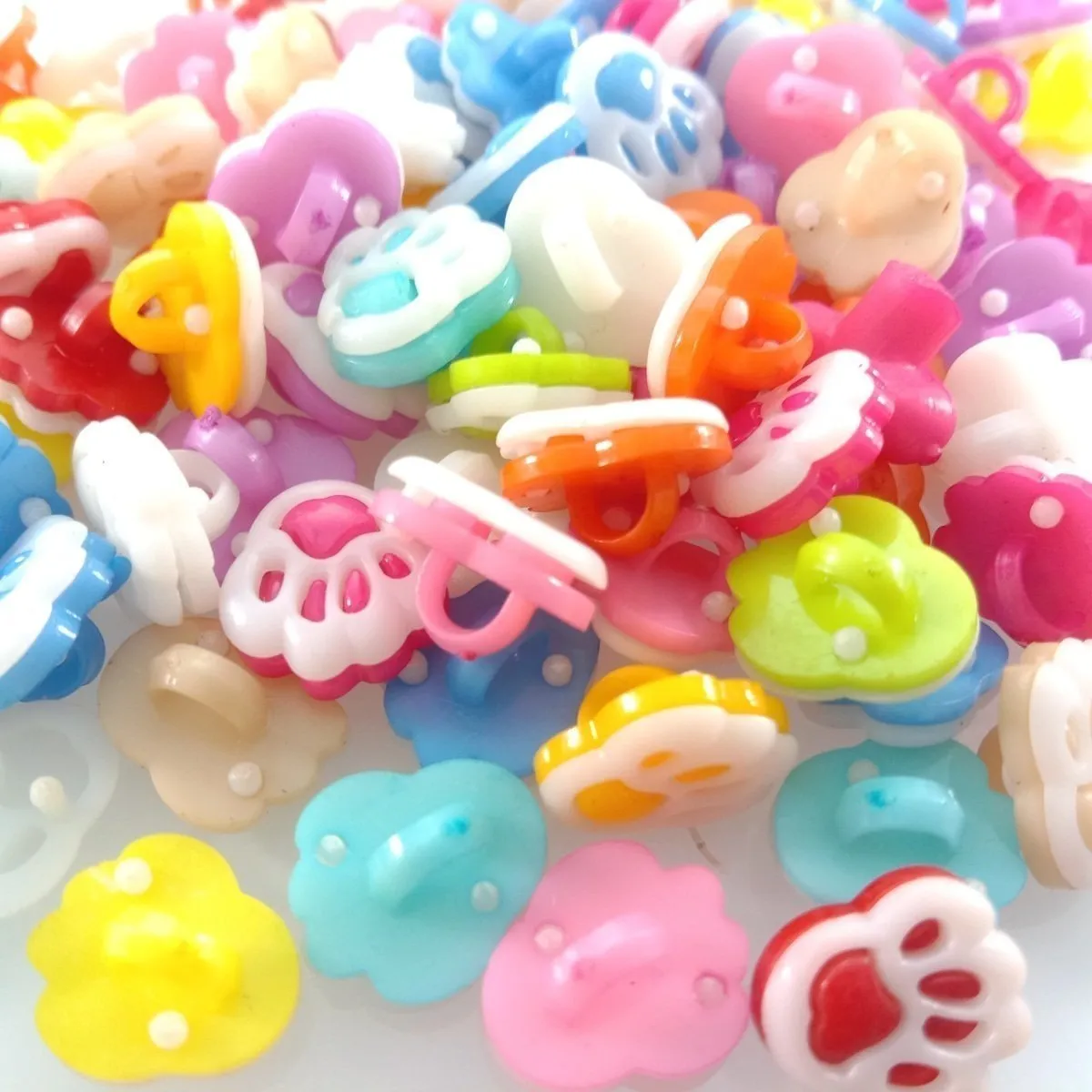 100pcs Buttons 13mm Candy Colour Small Bear Paw Multicolour Cartoon Child Plastic Button Children's Clothing Sewing Crafts