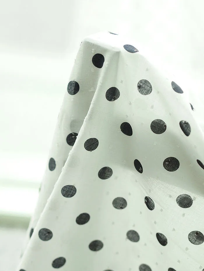 14 mm Black Dots Semi-sheer Cotton Fabric with Popcorn Dobby Spots - 55" Wide - By the Yard 52783