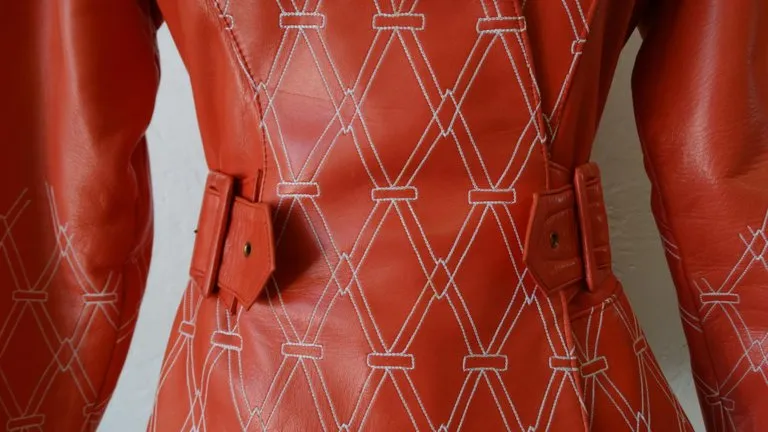 1980s Jean Claude Jitrois Diamond Pattern Leather Wrap Jacket