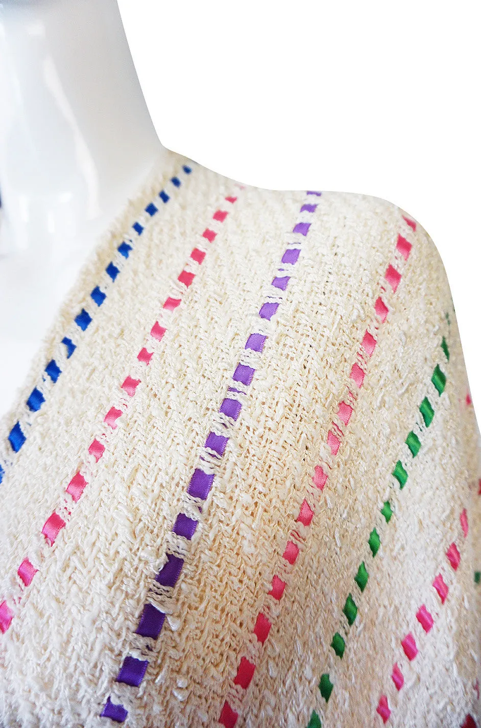 1980s Laise Adzer Handmade Woven Ribbon Poncho Shawl