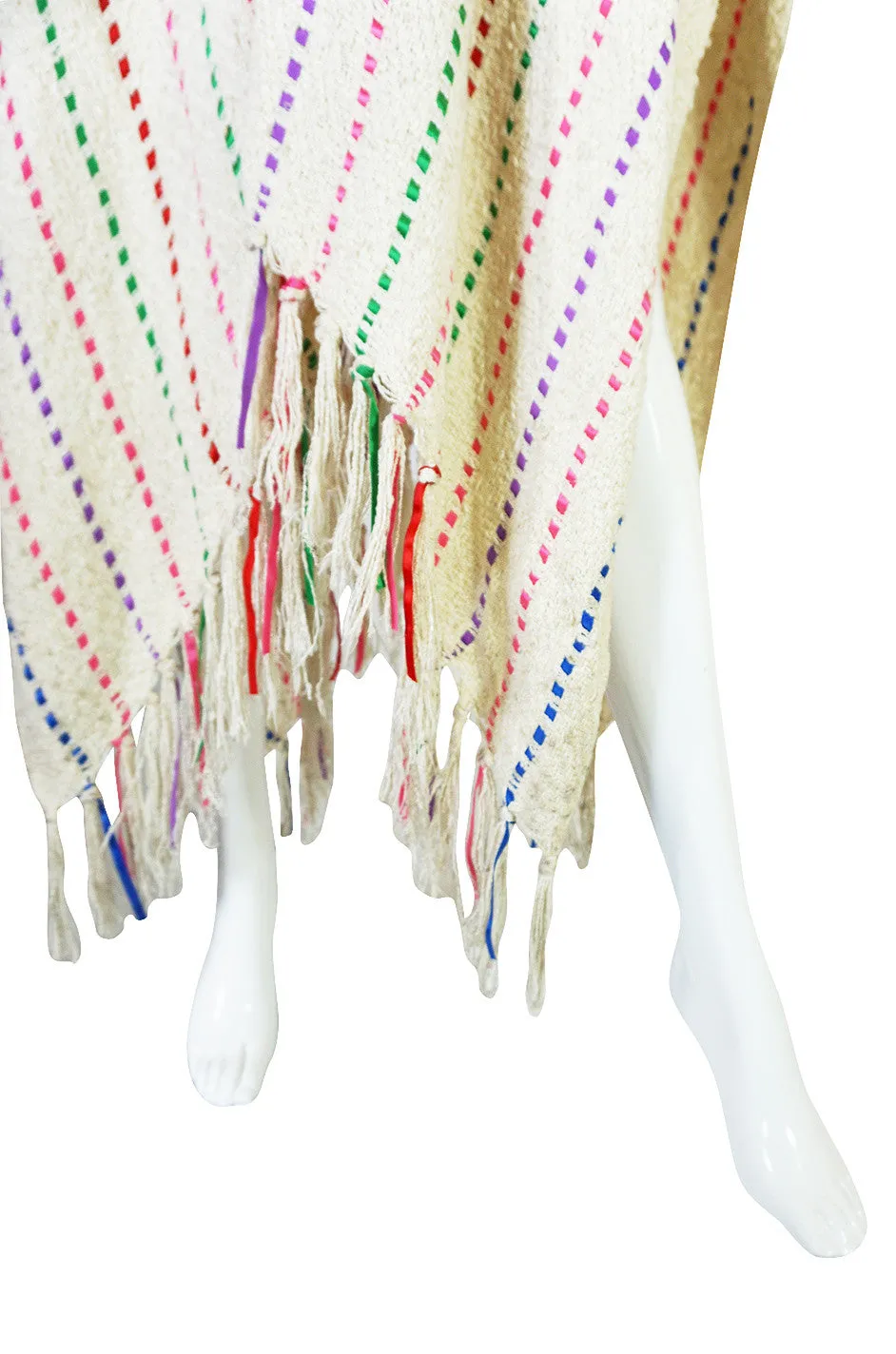 1980s Laise Adzer Handmade Woven Ribbon Poncho Shawl