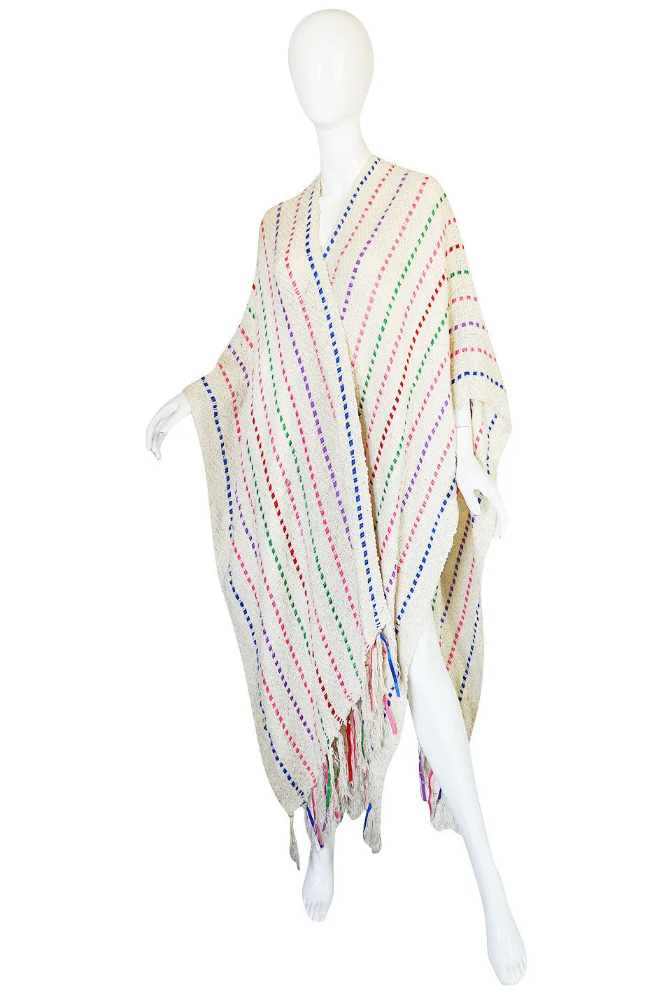 1980s Laise Adzer Handmade Woven Ribbon Poncho Shawl