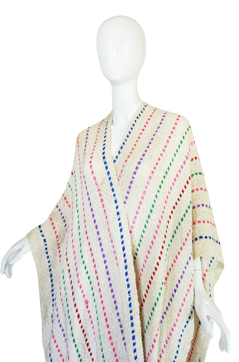 1980s Laise Adzer Handmade Woven Ribbon Poncho Shawl