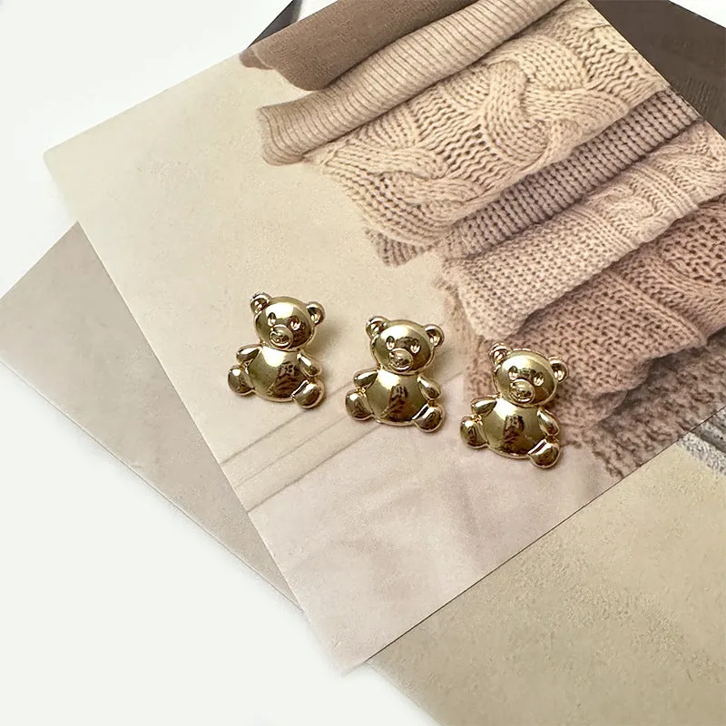 20mm Light Gold Metal Buttons with Cartoon Bear Design and High Shanks 20pcs