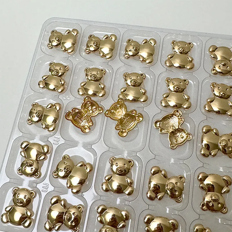 20mm Light Gold Metal Buttons with Cartoon Bear Design and High Shanks 20pcs