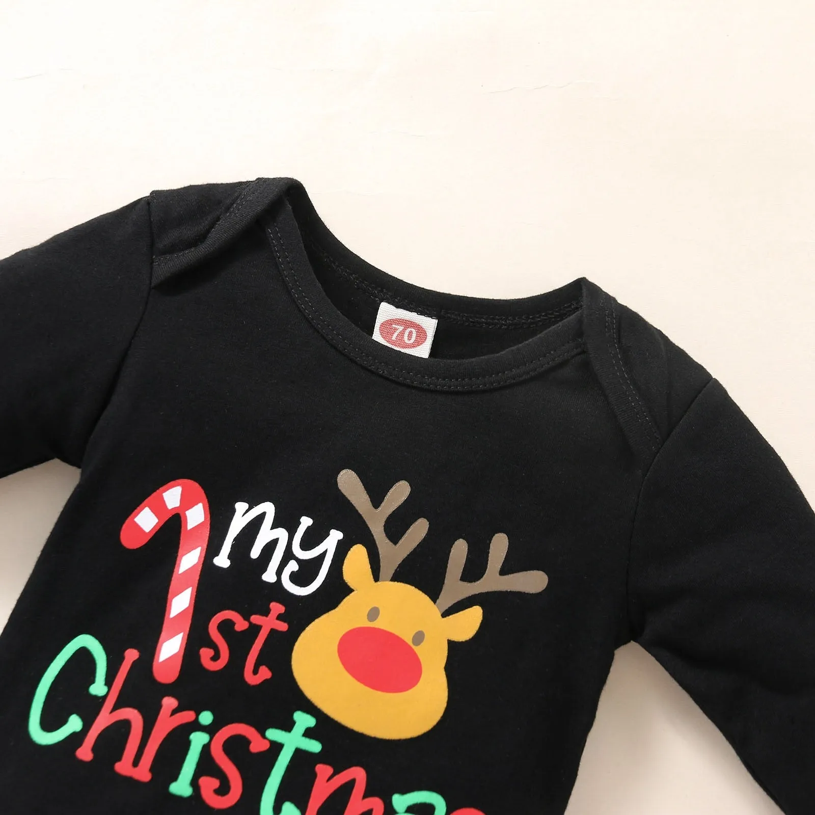 3pcs Infant Unisex Christmas Cartoon Deer Printed Romper Bodysuit Pants Hat Outfit