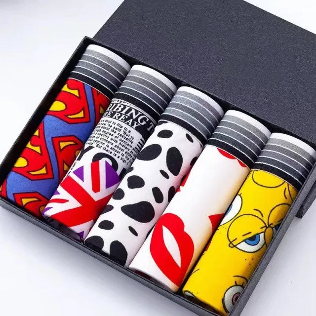 5/7pcs Lovely Cartoon Print Man Boxers Homme Fashion Silk Underwear Men Comfortable Underpants Soft Breathable Male Panties