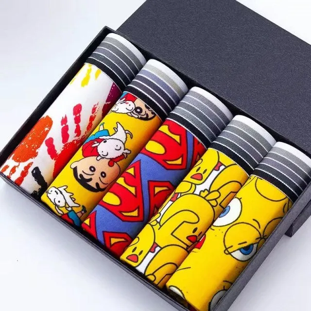 5/7pcs Lovely Cartoon Print Man Boxers Homme Fashion Silk Underwear Men Comfortable Underpants Soft Breathable Male Panties