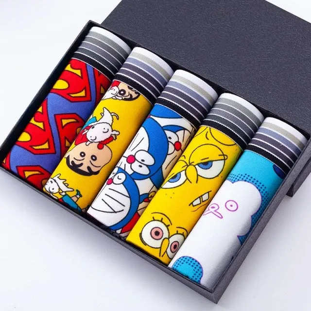 5/7pcs Lovely Cartoon Print Man Boxers Homme Fashion Silk Underwear Men Comfortable Underpants Soft Breathable Male Panties