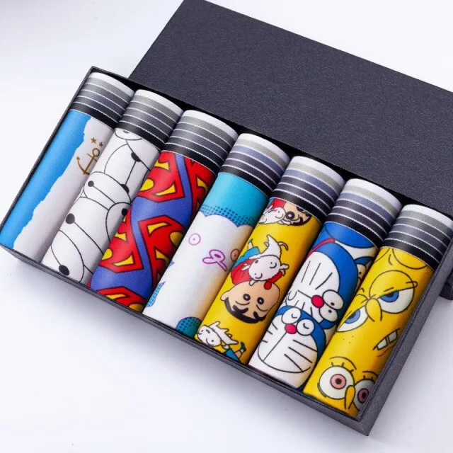 5/7pcs Lovely Cartoon Print Man Boxers Homme Fashion Silk Underwear Men Comfortable Underpants Soft Breathable Male Panties