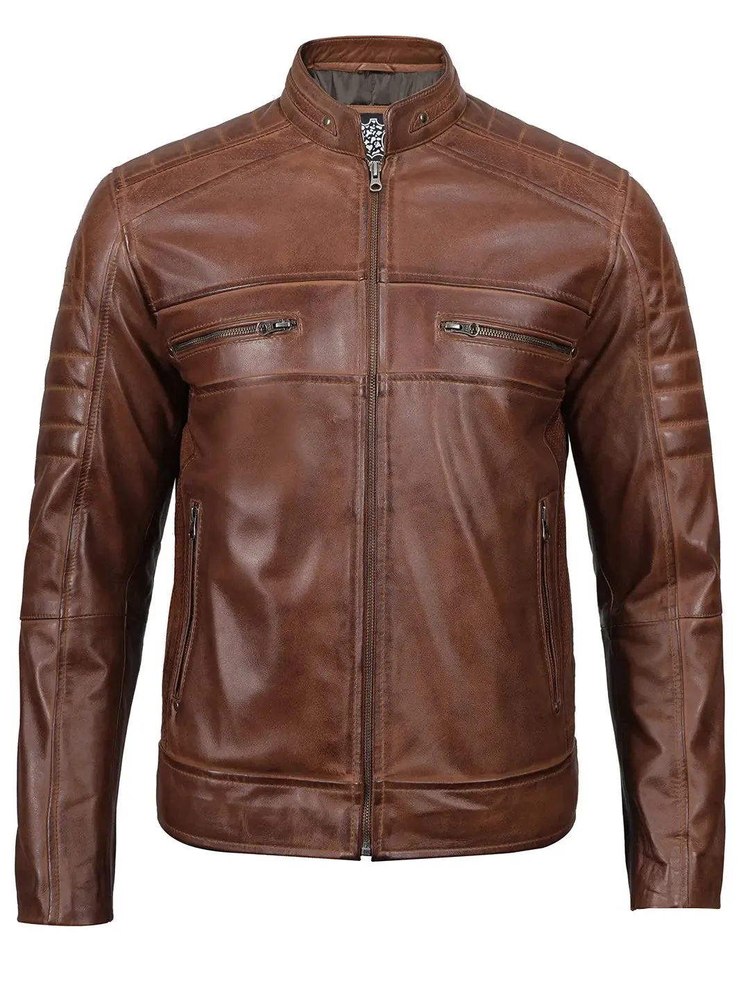Austin Men Cognac Cafe Racer Leather Jacket