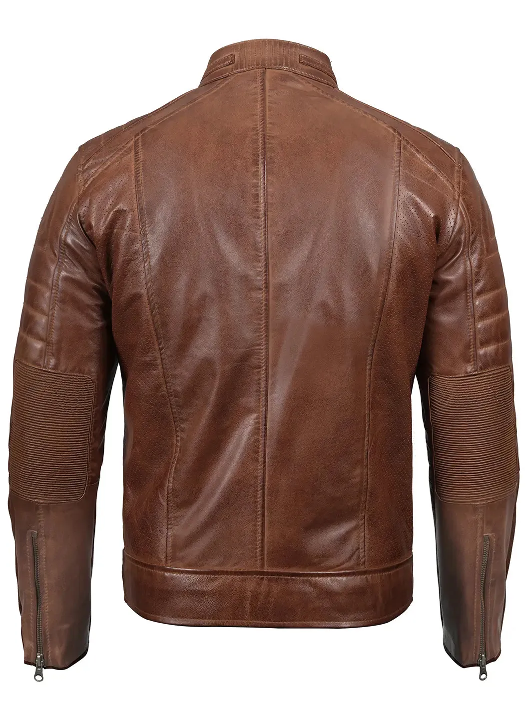 Austin Men Cognac Cafe Racer Leather Jacket