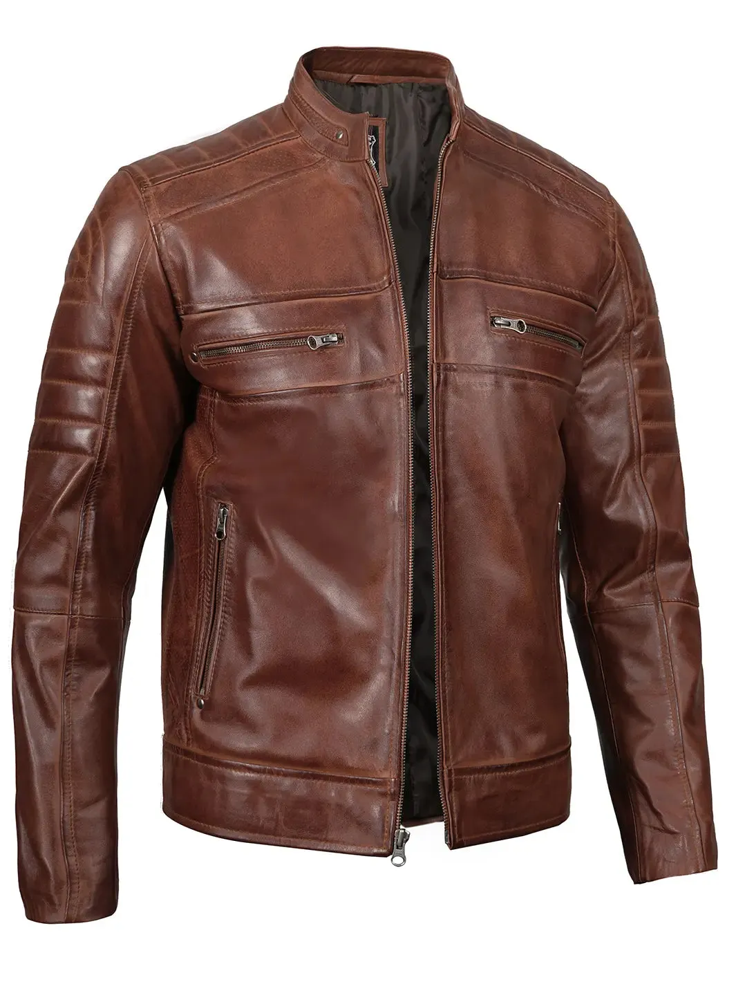 Austin Men Cognac Cafe Racer Leather Jacket