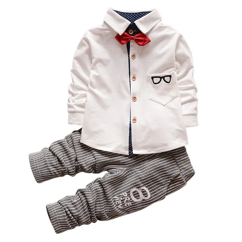 Baby Boy Clothing Sets Children Bow tie T-shirts glasses cartoon  pants Cotton Cardigan Two Piece Suit