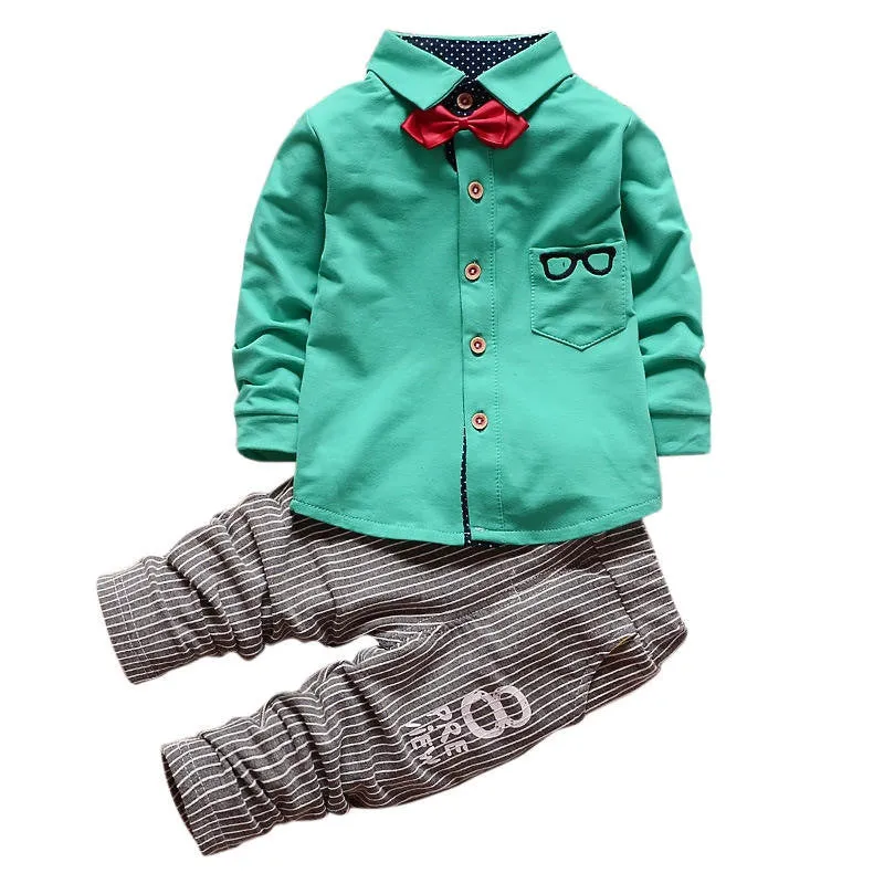 Baby Boy Clothing Sets Children Bow tie T-shirts glasses cartoon  pants Cotton Cardigan Two Piece Suit