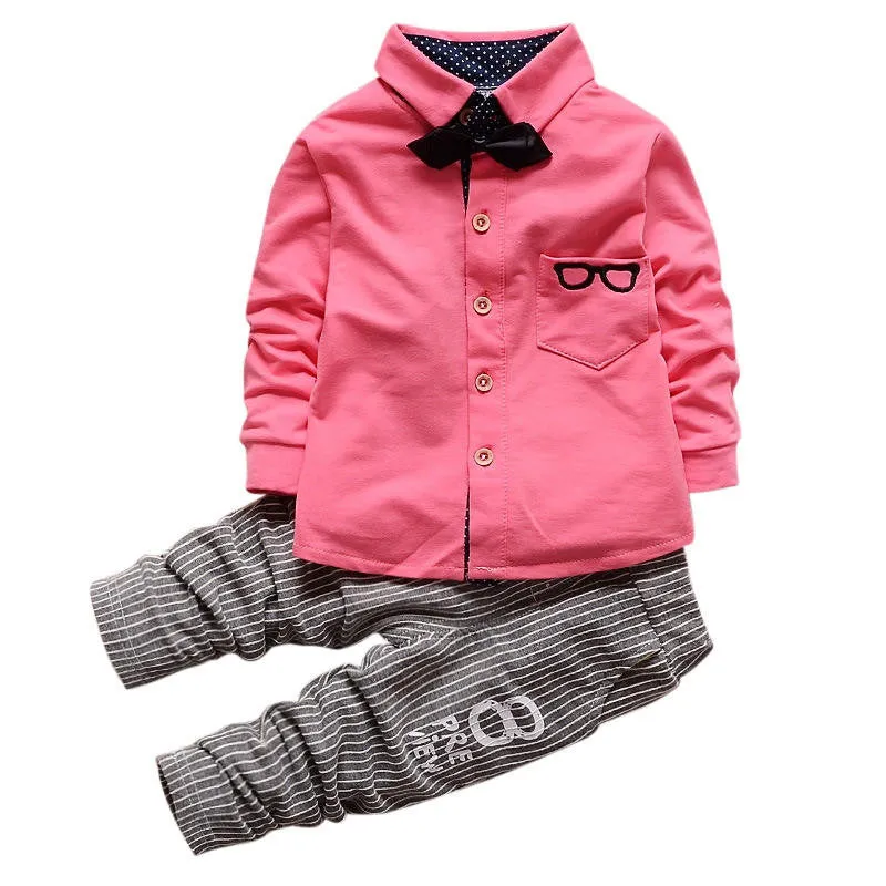 Baby Boy Clothing Sets Children Bow tie T-shirts glasses cartoon  pants Cotton Cardigan Two Piece Suit