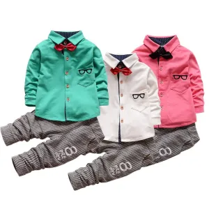 Baby Boy Clothing Sets Children Bow tie T-shirts glasses cartoon  pants Cotton Cardigan Two Piece Suit