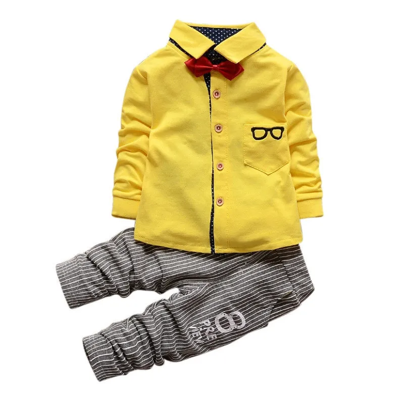 Baby Boy Clothing Sets Children Bow tie T-shirts glasses cartoon  pants Cotton Cardigan Two Piece Suit
