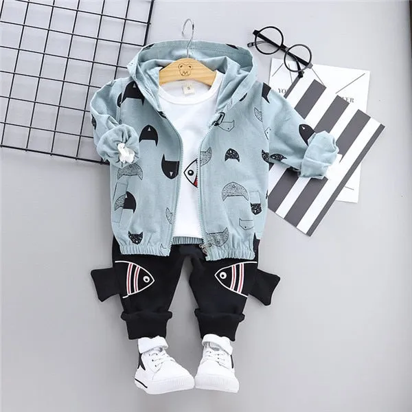 Baby boy coat T-shirt pant clothing set