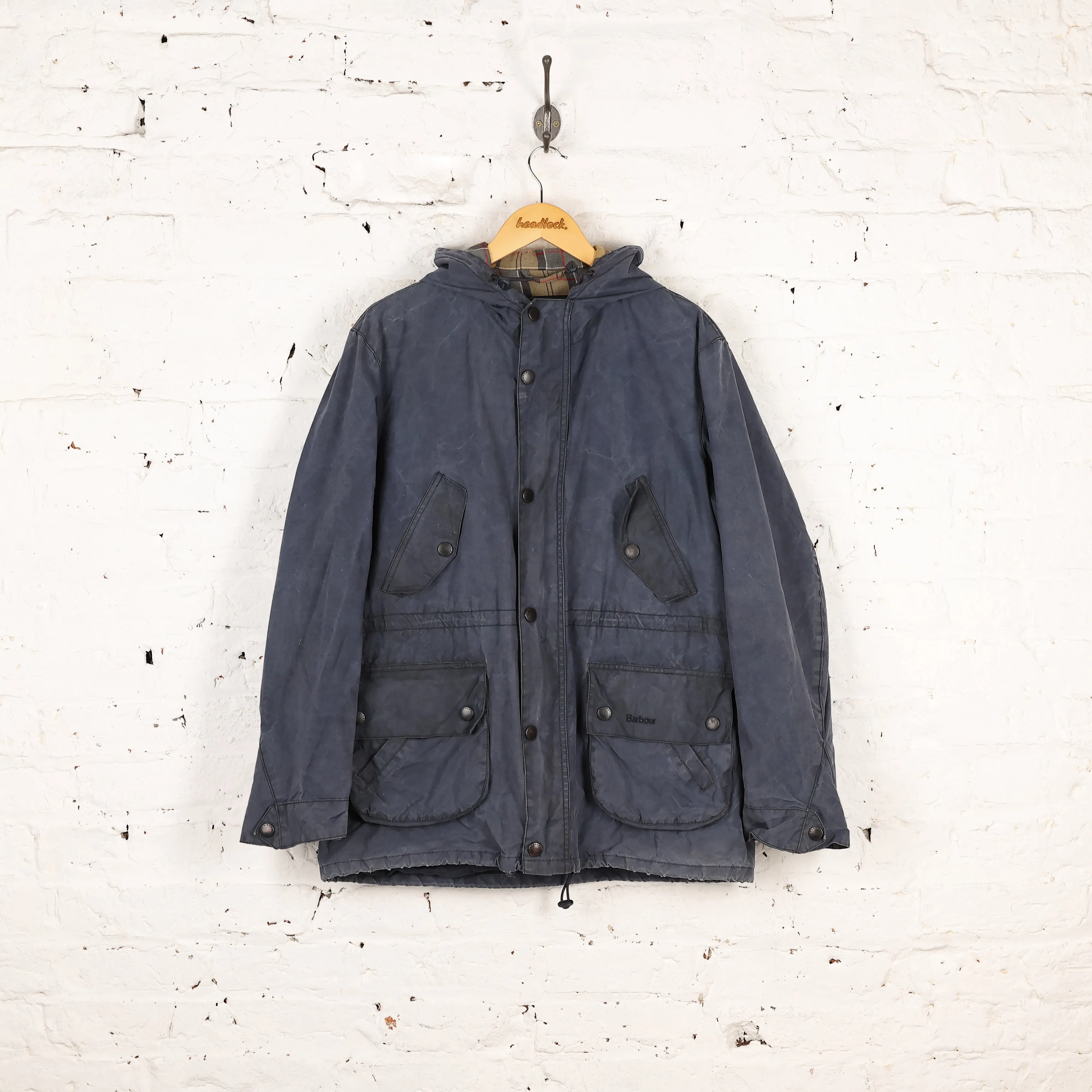 Barbour Derwent Hooded Wax Jacket - Blue - L
