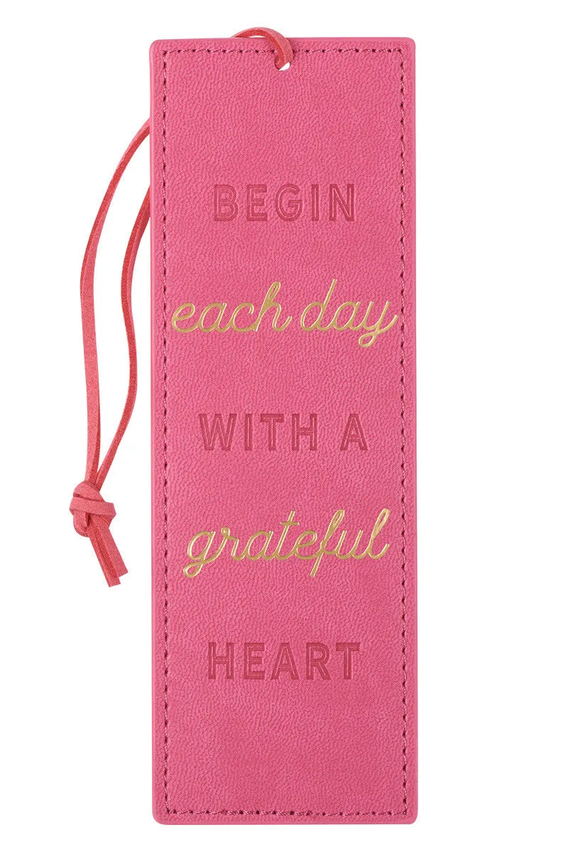 Begin Each Day with a Grateful Heart Pink Faux Leather Page Marker