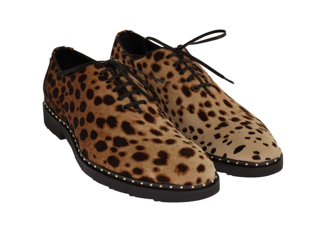 Beige Brown Savana Pony Hair Derby Shoes