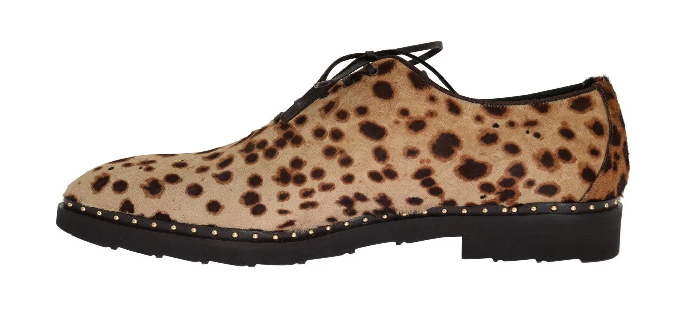 Beige Brown Savana Pony Hair Derby Shoes