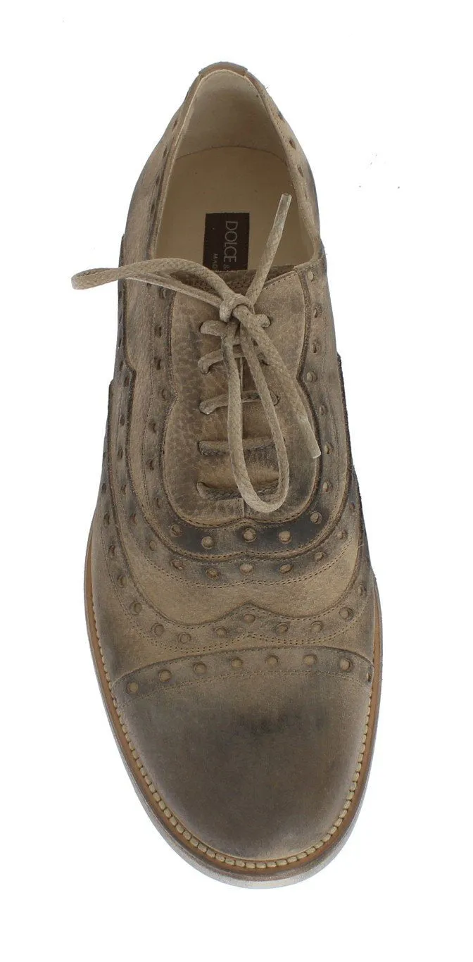 Beige Leather Wingtip Shoe
