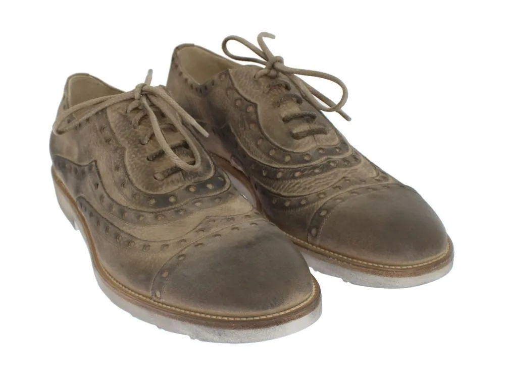 Beige Leather Wingtip Shoe