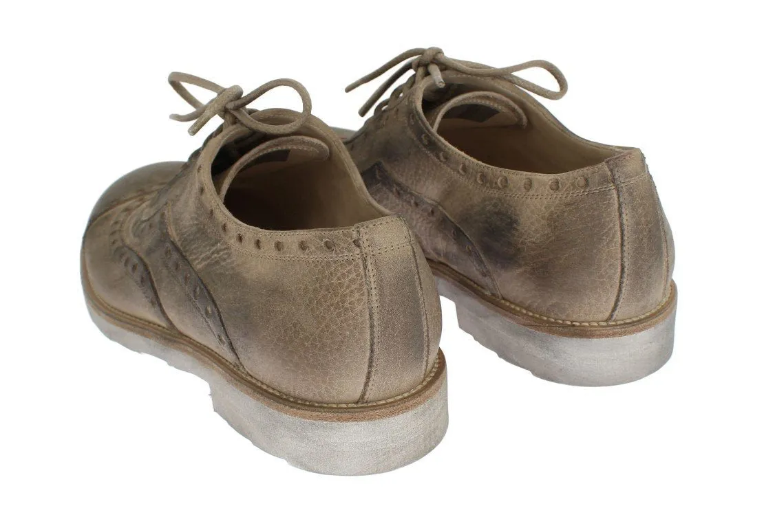 Beige Leather Wingtip Shoe
