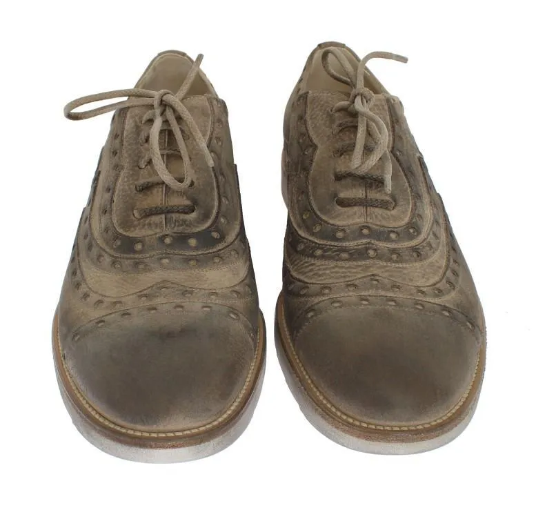 Beige Leather Wingtip Shoe
