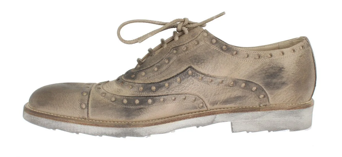 Beige Leather Wingtip Shoe