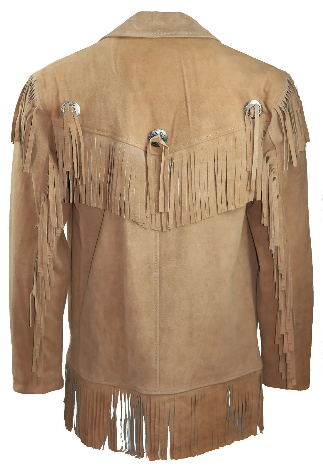 Beige Suede Leather Fringe Jacket for Western Cowboy Mens NFJ502