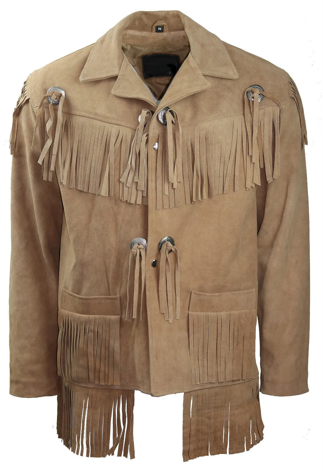 Beige Suede Leather Fringe Jacket for Western Cowboy Mens NFJ502