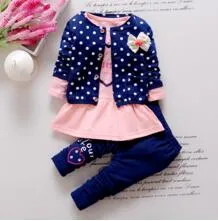 BibiCola Kids Spring  new Korean wave point clothing set baby girls cute cotton clothes suit childern cartoon 3pcs suit