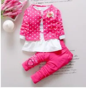 BibiCola Kids Spring  new Korean wave point clothing set baby girls cute cotton clothes suit childern cartoon 3pcs suit