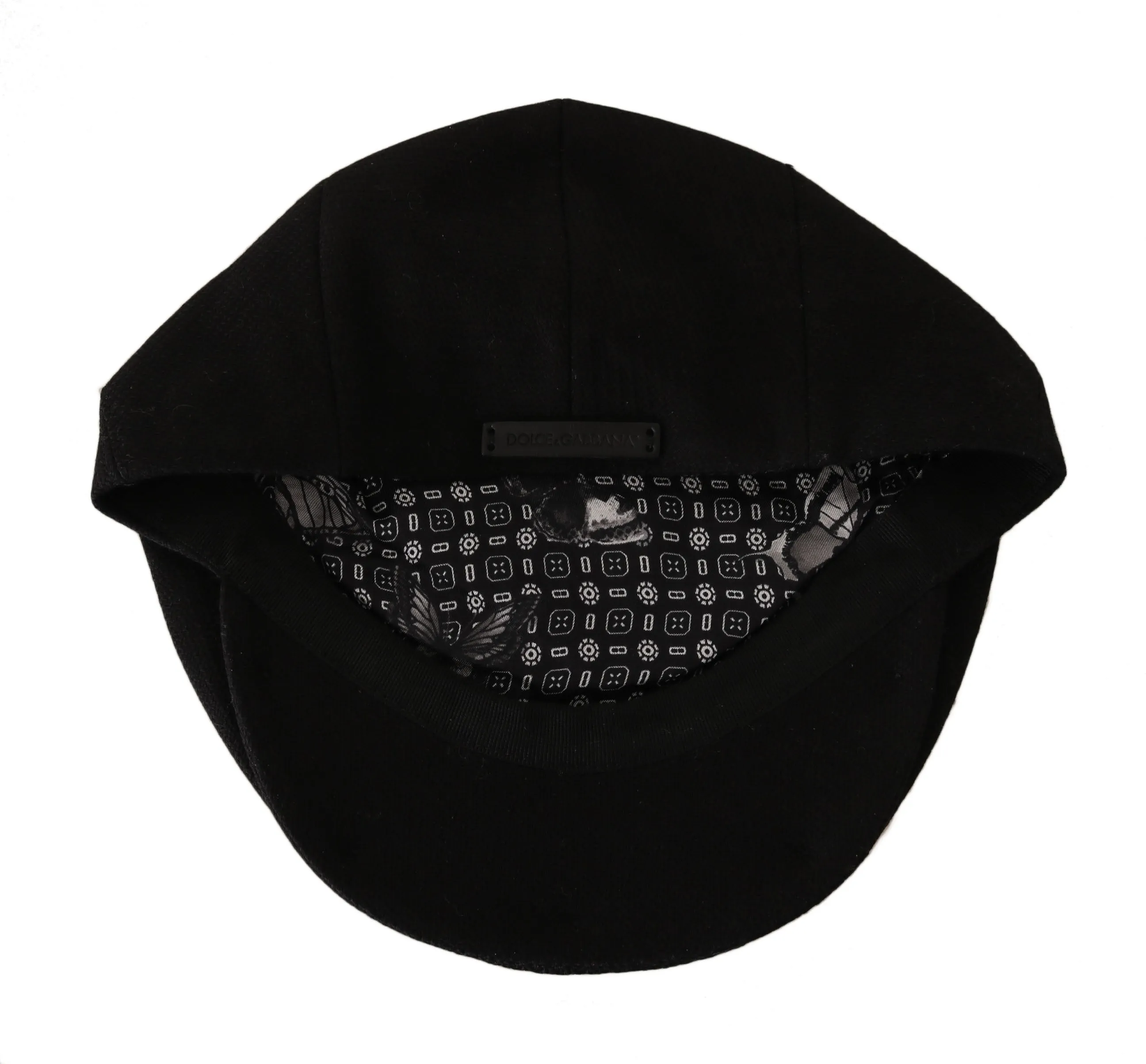 Black Cotton Woven Pattern Logo Newsboy Hat