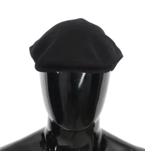 Black Cotton Woven Pattern Logo Newsboy Hat