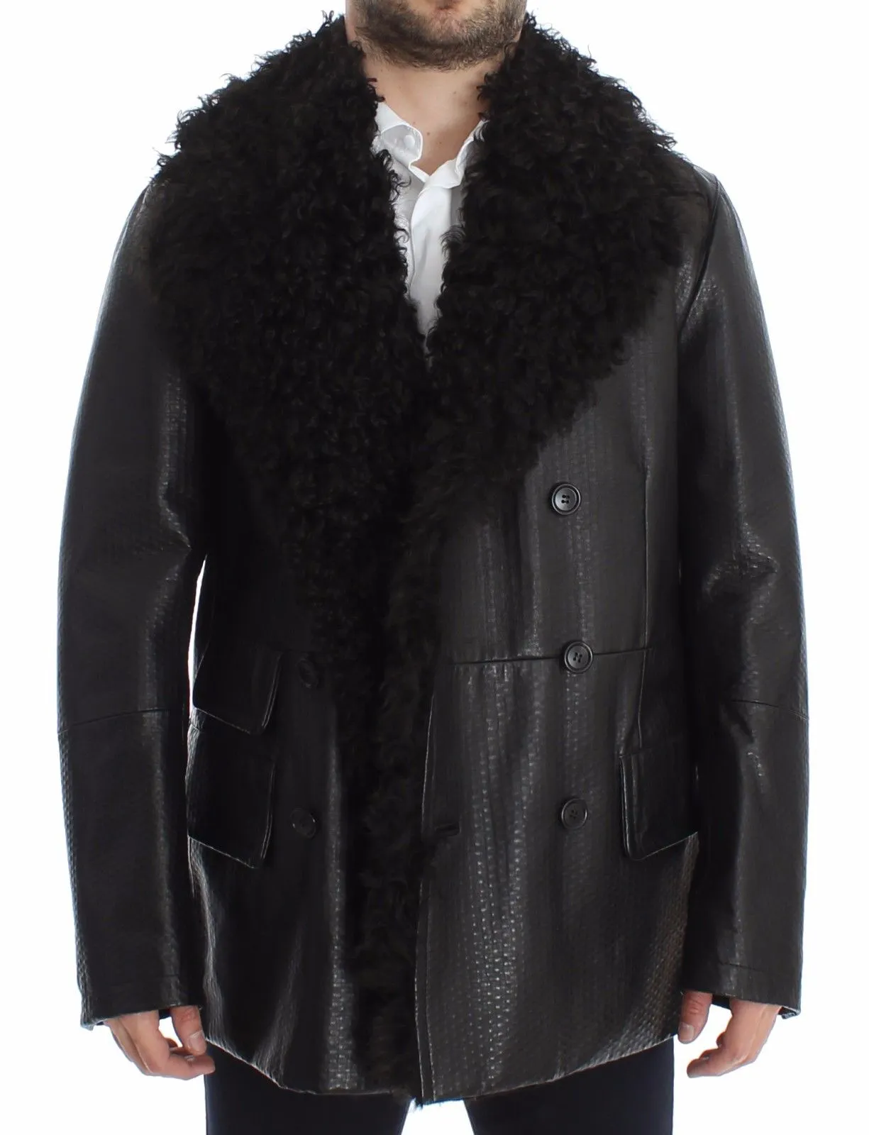 Black Lambskin Leather Jacket Trenchcoat
