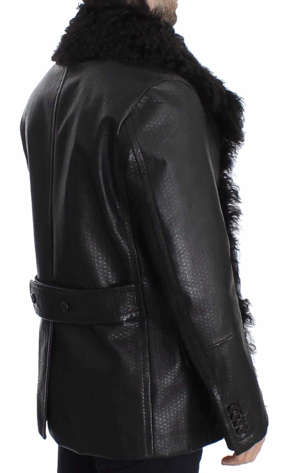 Black Lambskin Leather Jacket Trenchcoat