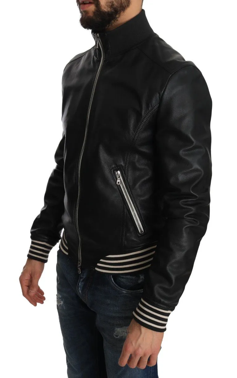 Black Leather Lambskin Zipper Coat Jacket