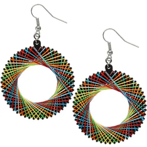 Black Multicolor Woven Thread Hoop Earrings