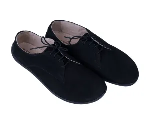 Black Oxford Wide Barefoot Shoes Nubuck Leather Handmade 6mm Rubber Outsole