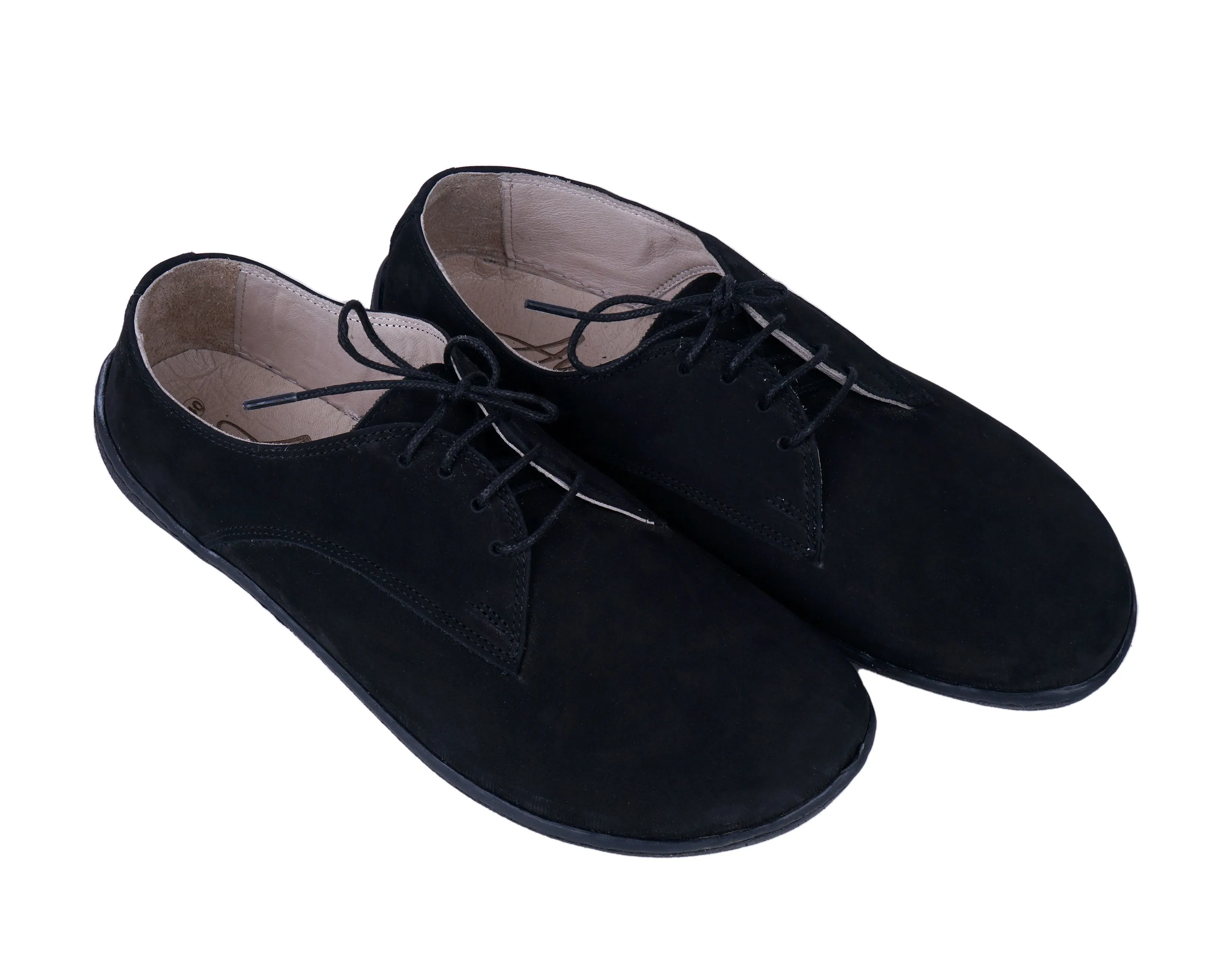 Black Oxford Wide Barefoot Shoes Nubuck Leather Handmade 6mm Rubber Outsole