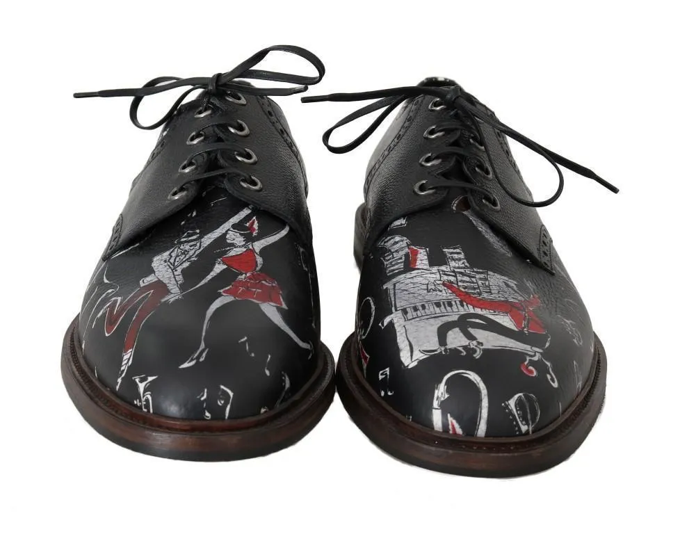 Black Print Leather Wingtip Oxford Shoes