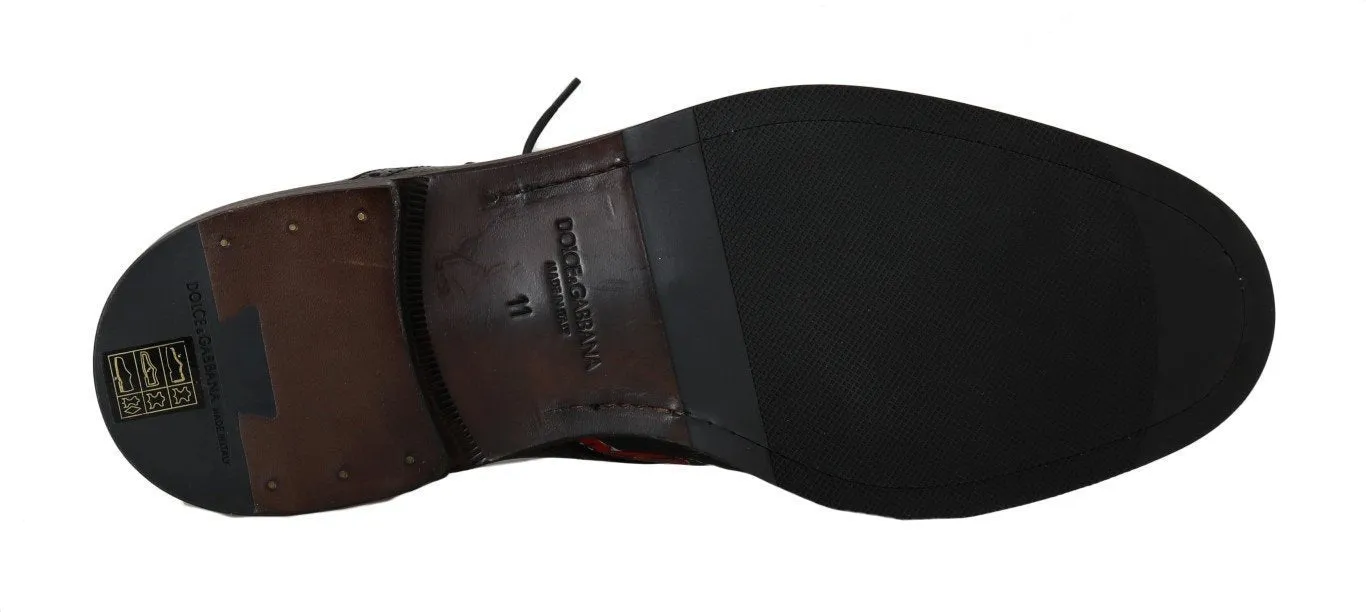 Black Print Leather Wingtip Oxford Shoes