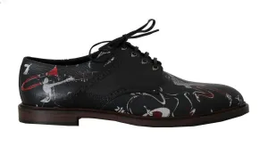 Black Print Leather Wingtip Oxford Shoes