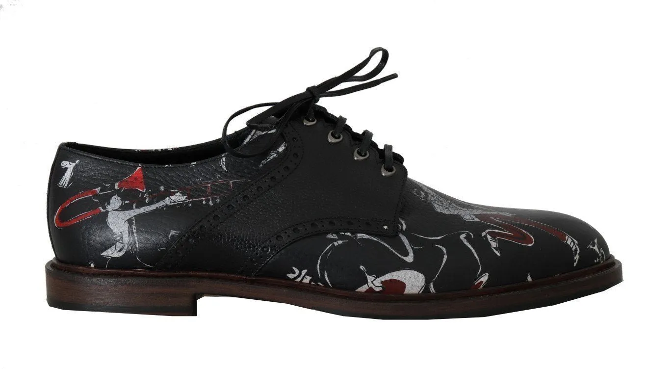 Black Print Leather Wingtip Oxford Shoes