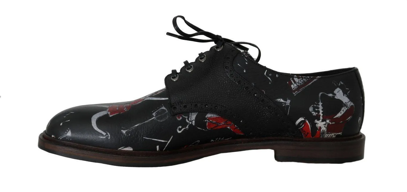 Black Print Leather Wingtip Oxford Shoes